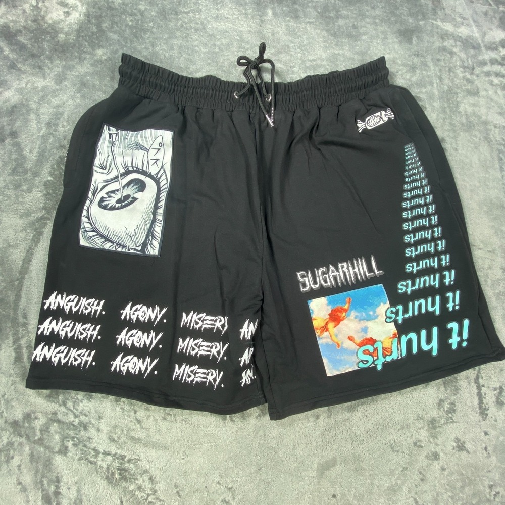 Sugarhill Shorts Alt Streetwear Men 2XL Black Gothcore Anime Retro Grunge String